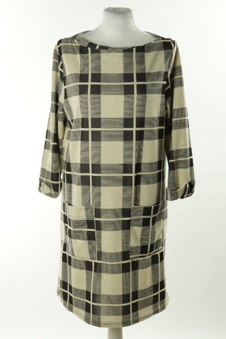 Sukienka beżowo-czarna w kratkę