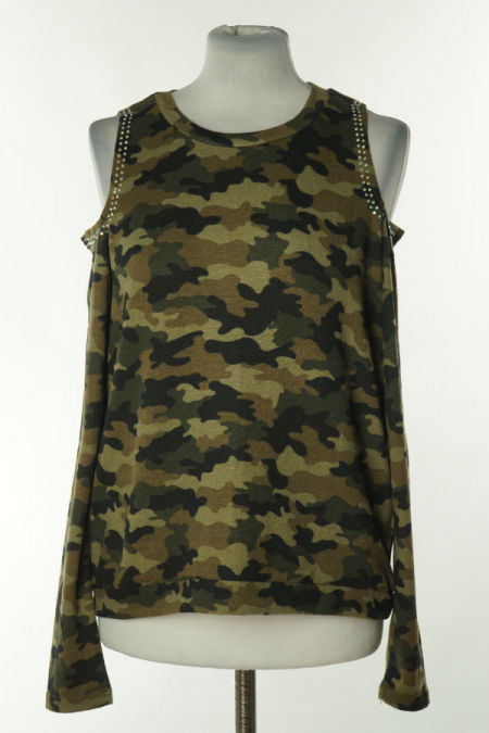 Bluzka ciemnozielona moro z cyrkoniami i wyciętymi ramionami