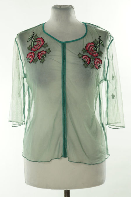Bluzka zielona siateczkowa z wyszywanymi kwiatami i koralikami