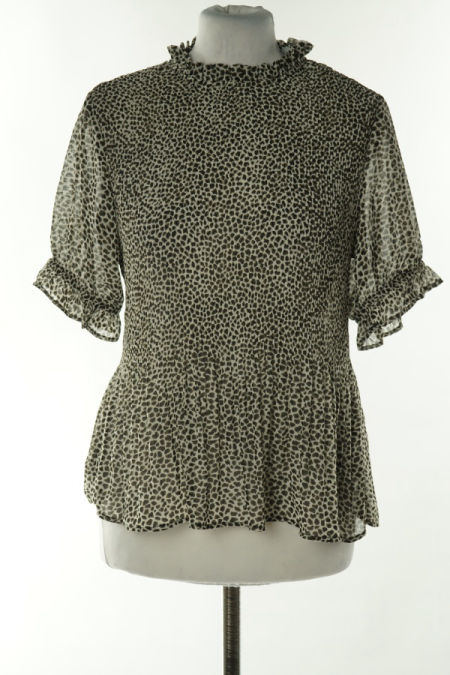 Bluzka plisowana kremowa w brązowe cętki