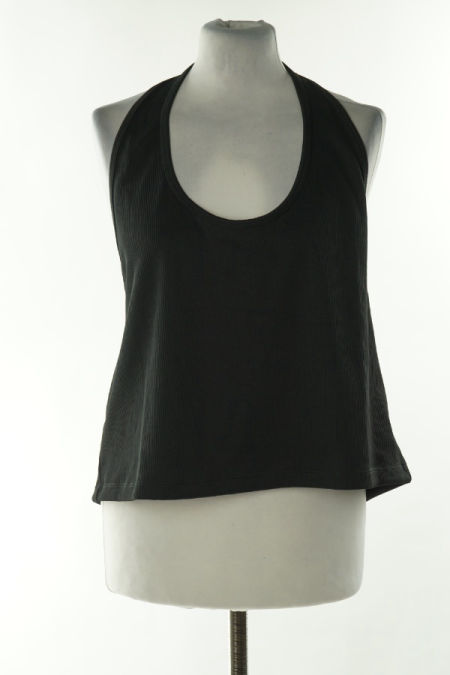 Koszulka czarna prążkowana na szyję, H&M