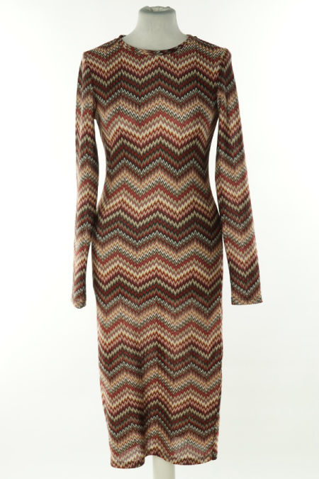 Sukienka sweterkowa bordowo-beżowa