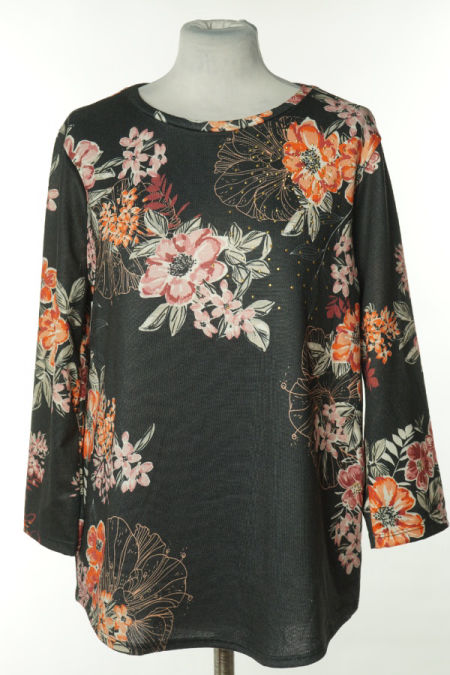 Bluzka czarna w kwiaty z cyrkoniami