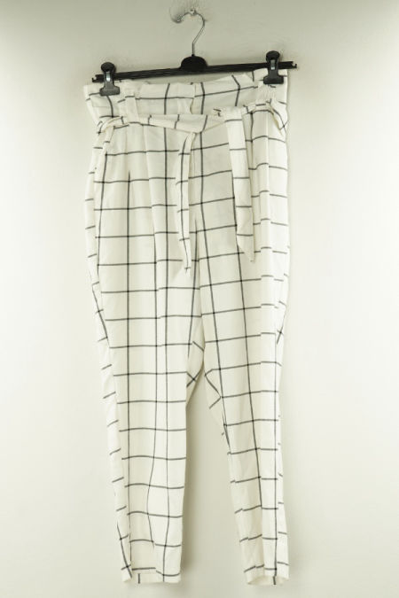 Spodnie materiałowe białe w czarną kratkę, PRIMARK