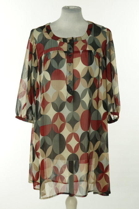 Bluzka beżowo-bordowa wzorzysta