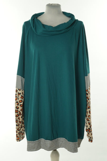 Bluzka zielona z wzorzystymi rękawami