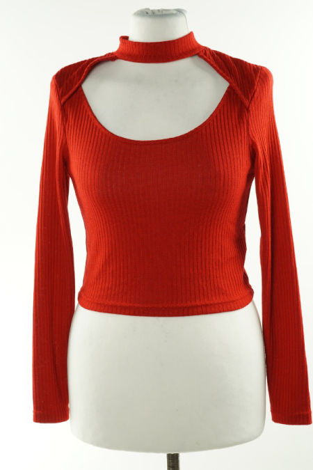 Bluzka sweterkowa czerwona prążkowana ze stójką, H&M