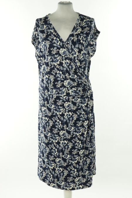 Sukienka kopertowa granatowa w kremowe kwiaty