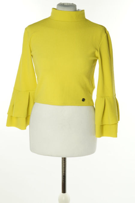 Bluzka limonkowa z falbaniastymi rękawami