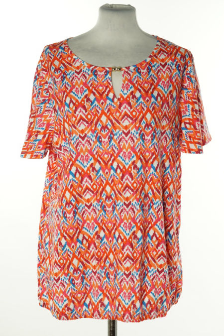 Koszulka pomarańczowo-różowa wzorzysta