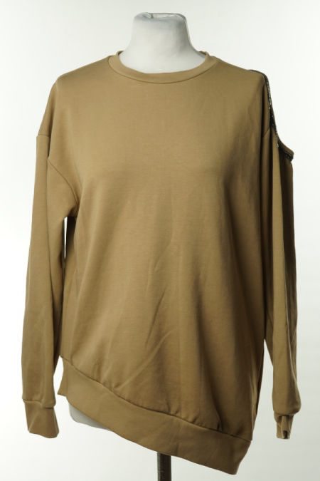 Bluza asymetryczna brązowa z wycięciem na ramionach