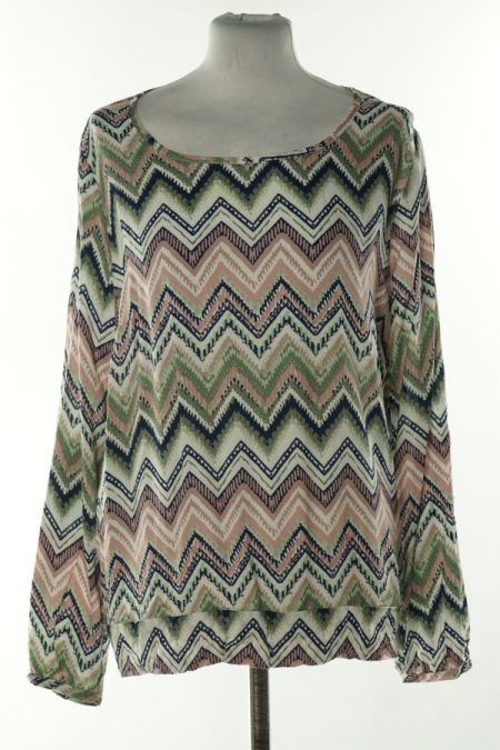 Bluzka biała w granatowo-zielone wzory