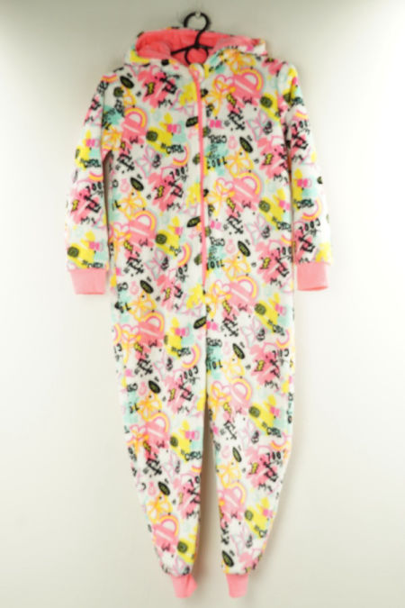 Kombinezon biały w różowo-żółte wzory