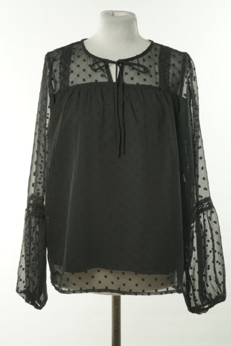 Bluzka czarna z wiązaniem i prześwitującymi wstawkami