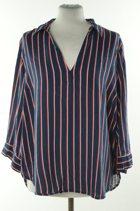 Bluzka koszulowa granatowa w biało-czerwone paski