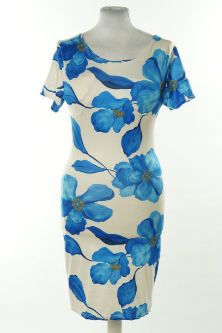 Sukienka biała w duże niebieskie kwiaty