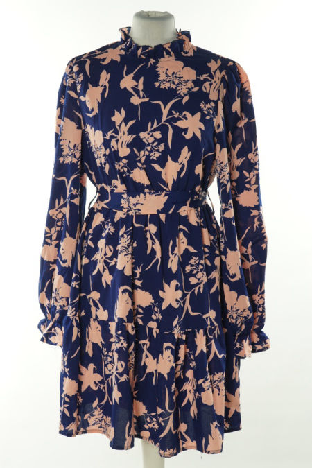 Sukienka granatowa w różowe kwiaty