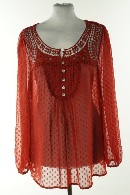 Bluzka prześwitująca czerwona z długim rękawem 