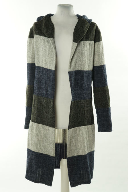 Narzutka szaro-granatowa w paski z kapturem