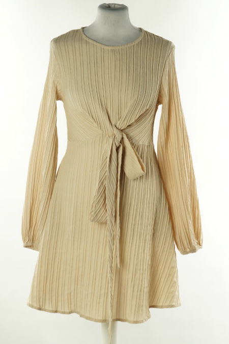 Sukienka beżowa z wiązaniem