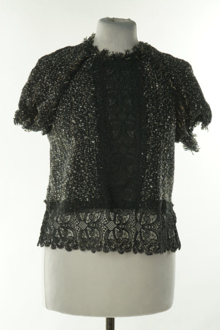 Bluzka sweterkowa czarna melanż z ażurową wstawką