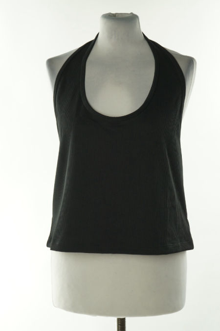 Koszulka czarna prążkowana na szyję, H&M