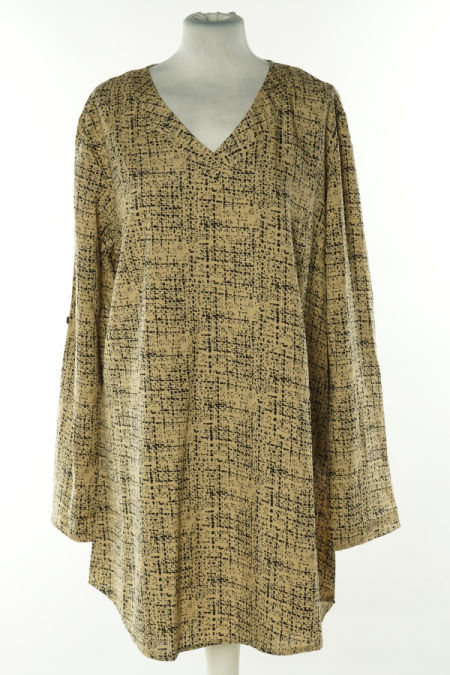 Sukienko-tunika beżowa w czarne ciapki