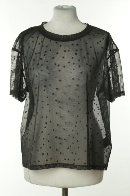 Bluzka prześwitująca czarna siateczkowa w gwiazdki