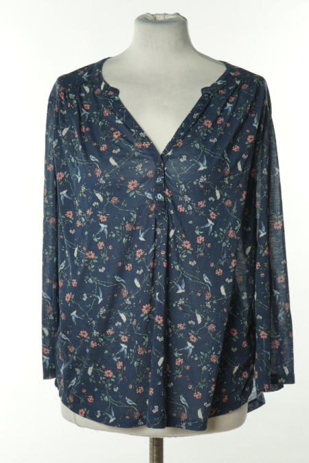 Bluzka niebieska w ptaki i kwiaty