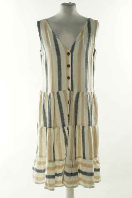 Sukienka beżowo-biała w paski(55%LNU)