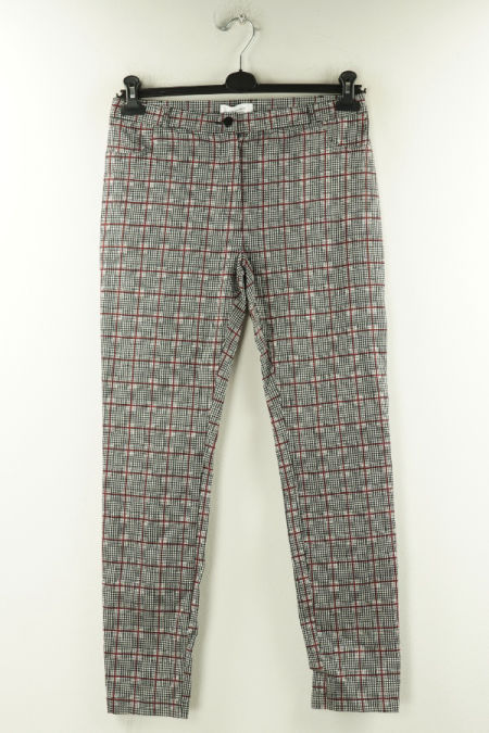 Spodnie materiałowe biało-czarne w kratkę elastyczne