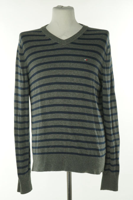 Sweter szaro-granatowy w paski, TOMMY HILFIGER