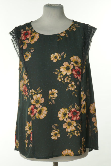 Bluzka czarna z beżowo-żółte kwiaty