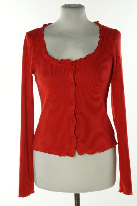 Bluzka czerwona zapinana prążkowana