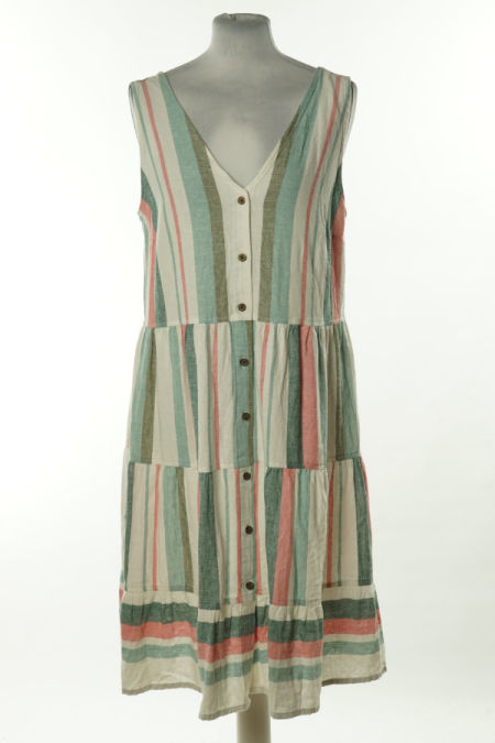 Sukienka biała w kolorowe paski(55%lnu)