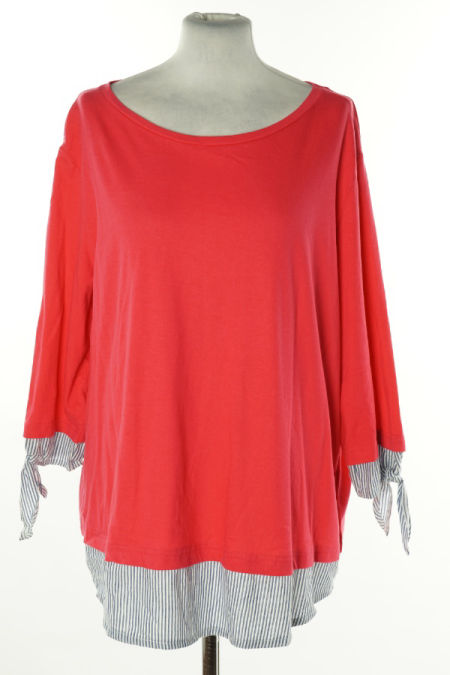 Bluzka różowa z biało-niebieskim wykończeniem