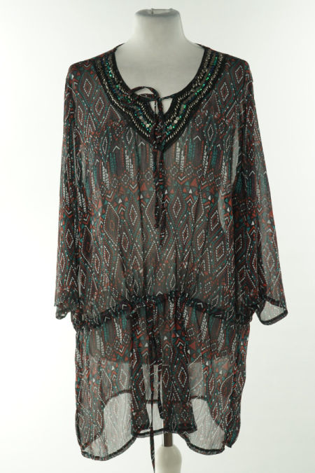 Bluzka czarna w zielono-biało wzory ze zdobieniem