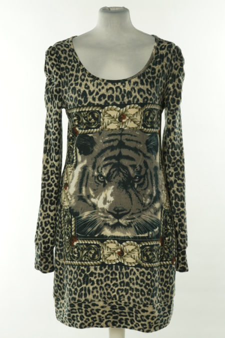 Sukienka beżowo-brązowa tygrys