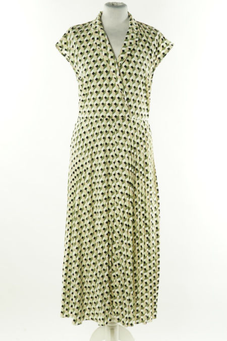 Sukienka beżowo-seledynowa wzorzoysta