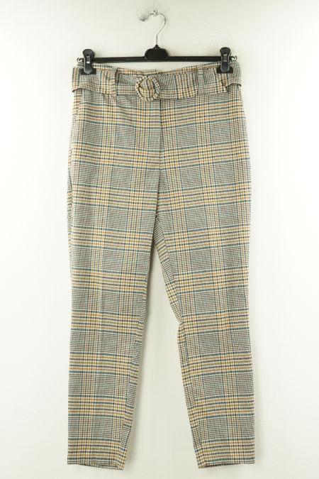 Spodnie beżowe kraciaste z paskiem