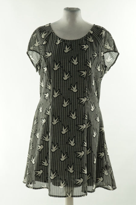 Sukienka czarna w białe wzory i ptaki