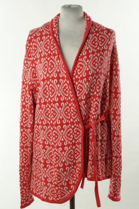 Narzutka sweterkowa różowa w białe wzory