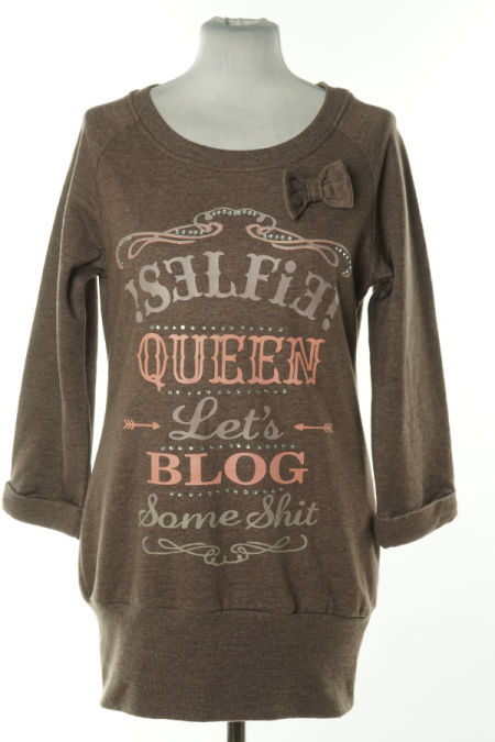 Bluza brązowa napis, kokardka