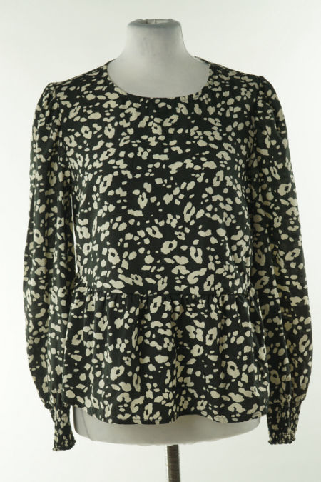 Bluzka z długim rękawem koszulowa czarna w ciapki 
