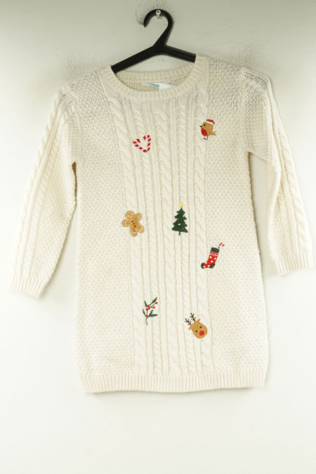 Tunika sweterkowa kremowa z motywem świątecznym