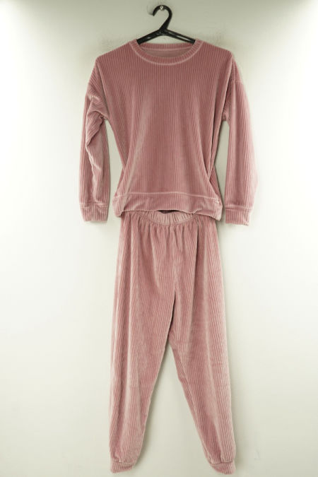 Komplet dresowy welurowy różowy prążkowany