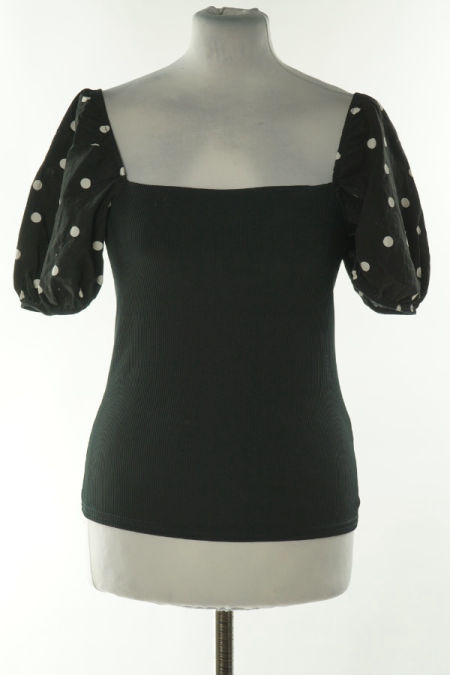 Bluzka czarna z bufiastymi rękawkami w groszki