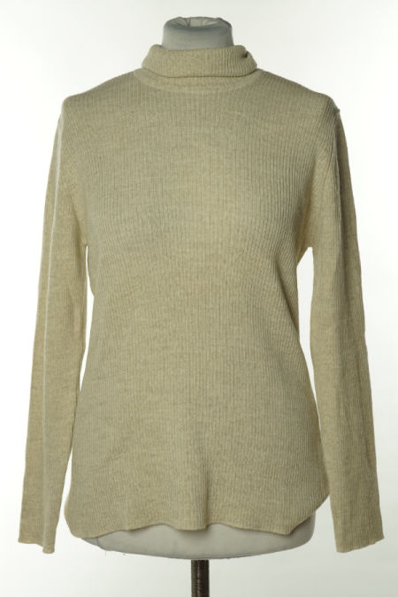 Golf beżowy prążkowany z wełną merino (50%)