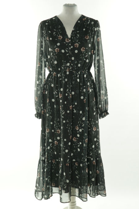 Sukienka czarna w białe grochy i kwiatki