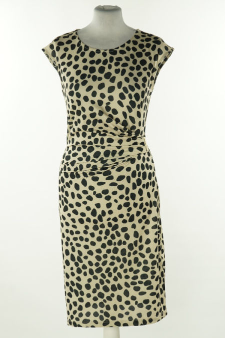 Sukienka beżowa w czarne ciapki